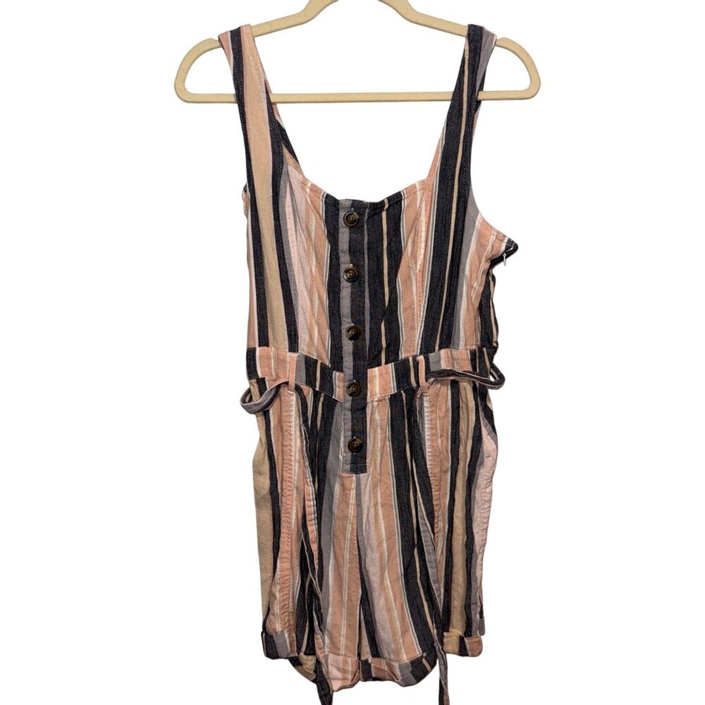 American Eagle Striped Button-Front Sleeveless Romper With Belt Size M